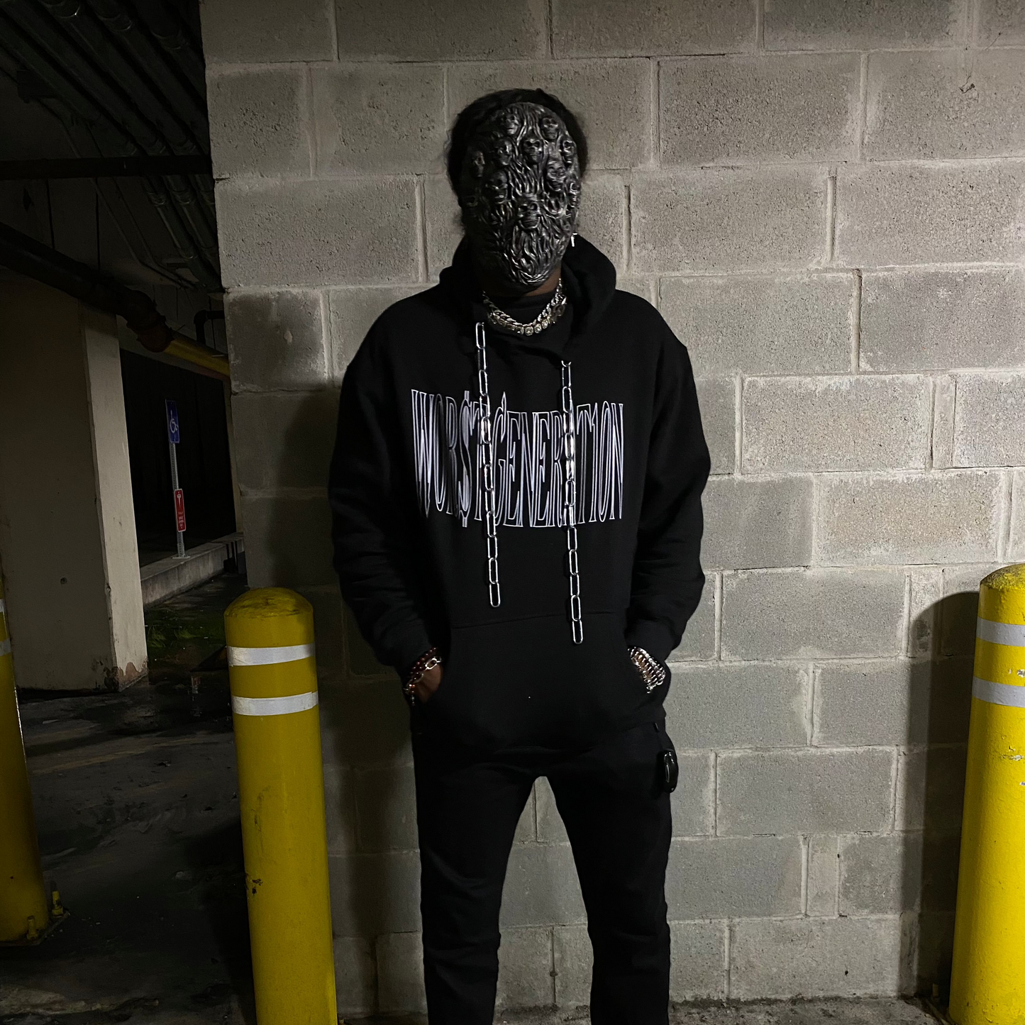 ANCIENT SCRIPTURE CHAIN STRINGS BLACK HOODIE
