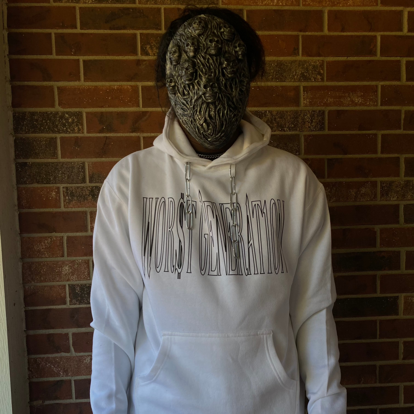 ANCIENT SCRIPTURE CHAIN STRINGS WHITE HOODIE