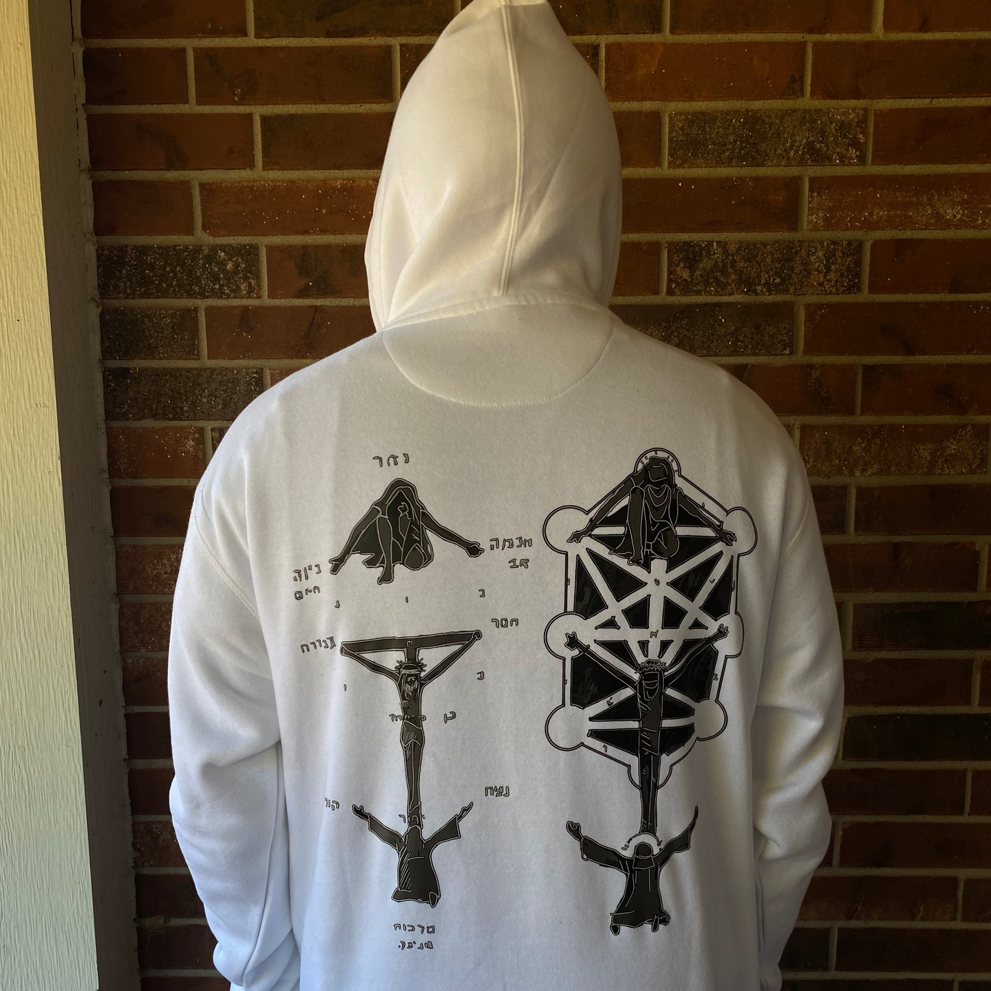 ANCIENT SCRIPTURE CHAIN STRINGS WHITE HOODIE