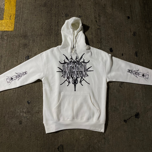 CHAIN STRINGS LOGO WHITE HOODIE