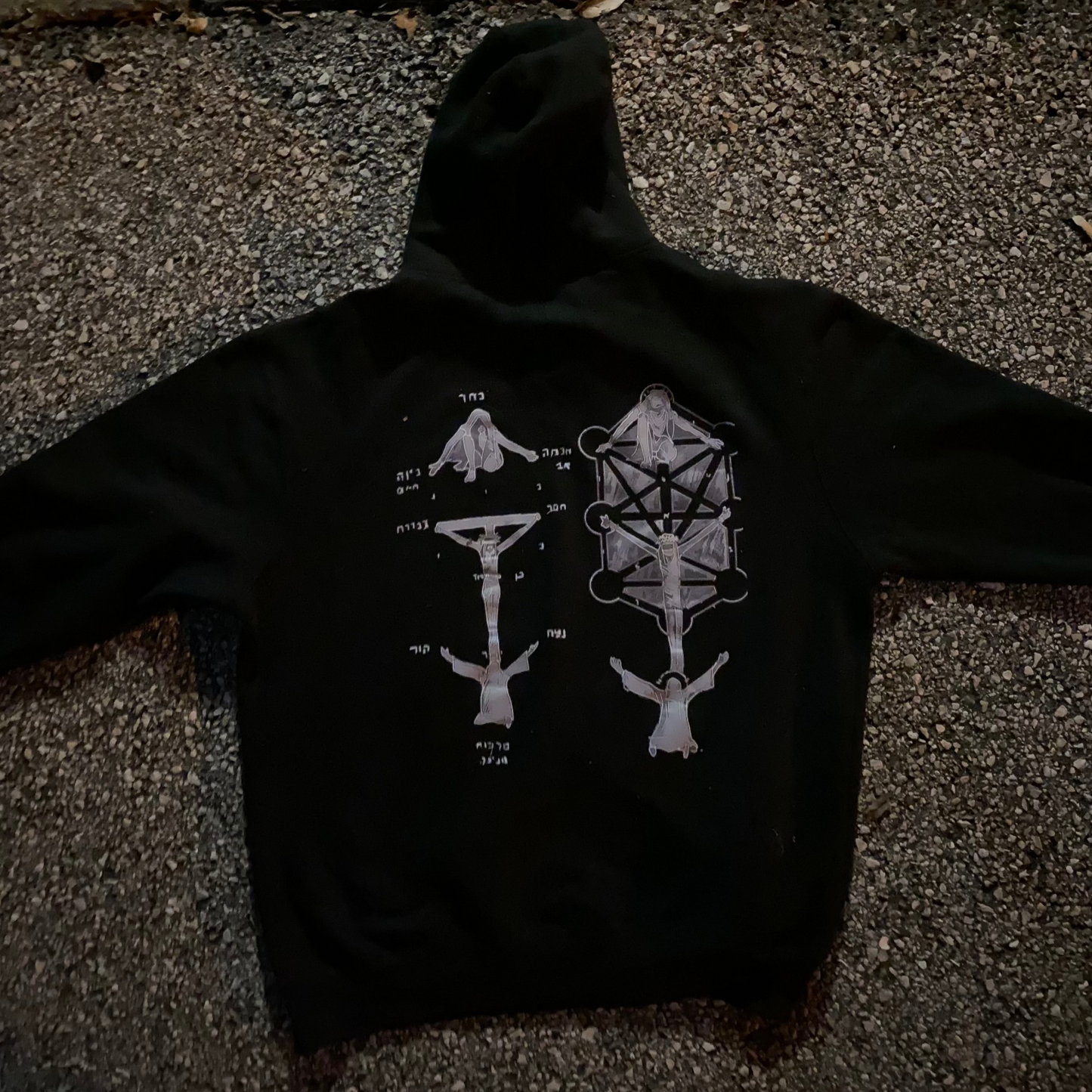 ANCIENT SCRIPTURE CHAIN STRINGS BLACK HOODIE
